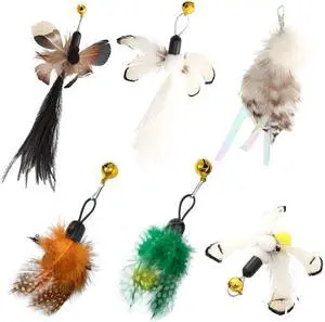 Cat Insect Feather Toys Replacement Cat Toy Wand Refills, 6 Pieces Natural Insect Cat Toy Feathers Refill, Interactive Cat Teaser Wand Attachments, with Bell Cat Insect Feather Toys Replacement Cat Toy Wand Refills, 6 Pieces Natural Insect Cat Toy Feathers Refill, Interactive Cat Teaser Wand Attachments, with Bell