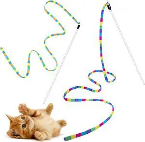FYNIGO Cat Wand Toys for Indoor Cats, 2 Pack Rainbow Teaser Wand with 55 Inch Plush String, Bell and Sturdy Flexible Pole, Interactive Kitten Toy for Exercise and Chase Play FYNIGO Cat Wand Toys for Indoor Cats, 2 Pack Rainbow Teaser Wand with 55 Inch Plush String, Bell and Sturdy Flexible Pole, Interactive Kitten Toy for Exercise and Chase Play