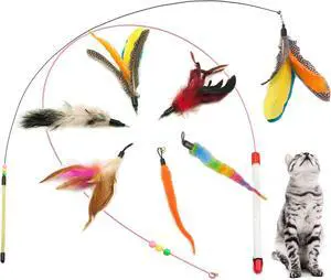 Fashion's Talk Feather Wire Wands Kitten Toys Worm Teaser Wand Cat Toy with Replacement Pack Fashion's Talk Feather Wire Wands Kitten Toys Worm Teaser Wand Cat Toy with Replacement Pack