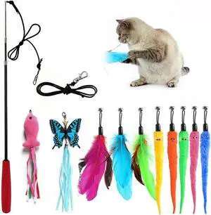 Retractable Cat Toy Wand 12 Packs Interactive Cat Feather Toys Retractable Cat Toy Wand 12 Packs Interactive Cat Feather Toys