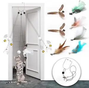 Retractable Cat Feather Toys 7PCS Refills with Bell, Interactive Doorway Hanging Teaser Toys for Indoor Cats, Kitten Play Exercise Feather Teaser Wands Retractable Cat Feather Toys 7PCS Refills with Bell, Interactive Doorway Hanging Teaser Toys for Indoor Cats, Kitten Play Exercise Feather Teaser Wands