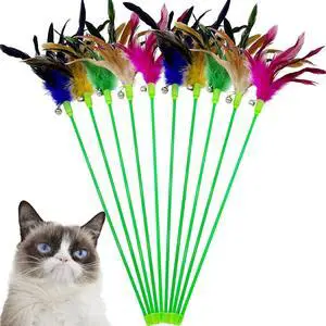 Interactive Cat Wand Feather Toys, 10 Pieces Feathers Stick Cat Toys for Indoor Cats Play Interactive Cat Wand Feather Toys, 10 Pieces Feathers Stick Cat Toys for Indoor Cats Play