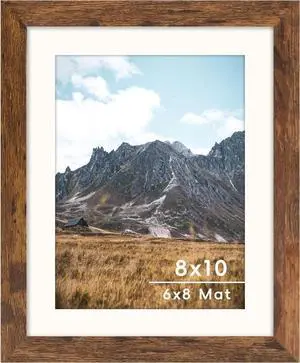 Brown 8x10 Picture Frame with Mat for 6x8 Display, Rustic Desk Wall Photo Frame for Horizontal and Vertical, 1 Pack Brown 8x10 Picture Frame with Mat for 6x8 Display, Rustic Desk Wall Photo Frame for Horizontal and Vertical, 1 Pack