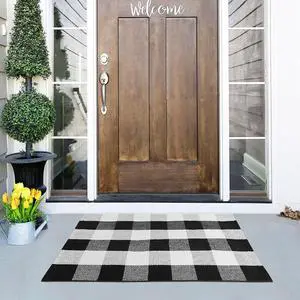 Buffalo Plaid Rug 2'x3' Black White Outdoor Mat Checkered Carpet Buffalo Plaid Rug 2'x3' Black White Outdoor Mat Checkered Carpet