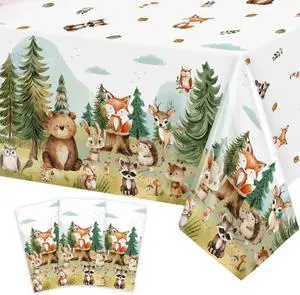 Caisehabu 3Pcs Woodland Baby Shower Decorations Tablecloth, Baby Boy Large Size 54 x 108 Inch Rectangular Plastic Table Cloth Forest Animals Mountain Wilderness Theme Decor Caisehabu 3Pcs Woodland Baby Shower Decorations Tablecloth, Baby Boy Large Size 54 x 108 Inch Rectangular Plastic Table Cloth Forest Animals Mountain Wilderness Theme Decor