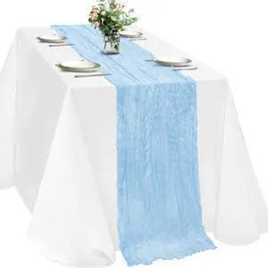Light Blue Cheesecloth Table Runner, 120 inch 10ft Boho Rustic Light Blue Cheesecloth Table Runner, 120 inch 10ft Boho Rustic