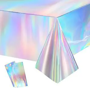 GREATRIL Iridescent Party Table Cloths Disposable 54'' x 108'' - 2 Packs GREATRIL Iridescent Party Table Cloths Disposable 54'' x 108'' - 2 Packs