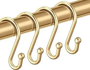 Gold Shower Curtain Rings Hooks, Set of 12 CHICTIE Decorative Shower Curtain Hooks, Premium Metal Rust Resistant S Shaped Hooks Hangers for Bathroom Curtains,Clothing, Towels, etc Gold Shower Curtain Rings Hooks, Set of 12 CHICTIE Decorative Shower Curtain Hooks, Premium Metal Rust Resistant S Shaped Hooks Hangers for Bathroom Curtains,Clothing, Towels, etc