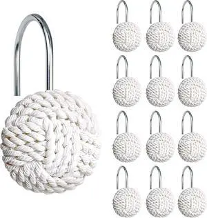 Sunlit Boho Knots Shower Curtain Hooks, Home Decorative White Shower Curtain Rings for Bathroom, Seaside Nautical Shower Curtain Hangers Bathroom Accessories, Set of 12 Sunlit Boho Knots Shower Curtain Hooks, Home Decorative White Shower Curtain Rings for Bathroom, Seaside Nautical Shower Curtain Hangers Bathroom Accessories, Set of 12