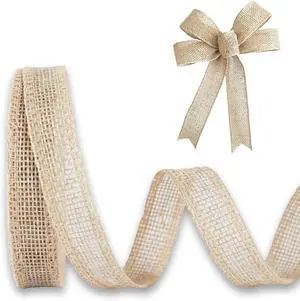 Burlap Ribbon 1/2 inch X 10 Yard Natural Linen Wired Ribbon Burlap Ribbon 1/2 inch X 10 Yard Natural Linen Wired Ribbon