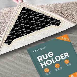 DEVOGUE® 16 PCS Anti-Slip Rug Pads Dual-Sided Washable & Reusable Rug Pads, Non-Slip Carpet Corner Holders to Prevent Curling Strong Adhesive Rug Tape for Hardwood, Tile & Laminate Floors DEVOGUE® 16 PCS Anti-Slip Rug Pads Dual-Sided Washable & Reusable Rug Pads, Non-Slip Carpet Corner Holders to Prevent Curling Strong Adhesive Rug Tape for Hardwood, Tile & Laminate Floors