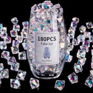 FUTUREPLUSX 180 PCS Iridescent Fake Ice Rocks, Clear Acrylic Crystals FUTUREPLUSX 180 PCS Iridescent Fake Ice Rocks, Clear Acrylic Crystals
