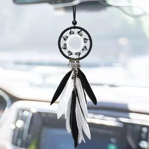Dream Catcher Car Interior Rearview Mirror Hanging Decor Handmade Grids Nature Feather Small Boho Car Charms Pendant Accessories (Black and White) Dream Catcher Car Interior Rearview Mirror Hanging Decor Handmade Grids Nature Feather Small Boho Car Charms Pendant Accessories (Black and White)