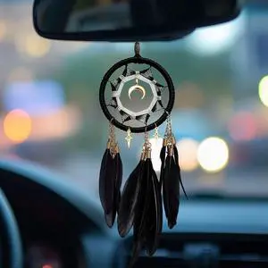 Dream Catchers for Car Small Moon Dreamcatcher Rear View Mirror Hanging Decor Car Charms Pendant Gift for Adults Black Dream Catchers for Car Small Moon Dreamcatcher Rear View Mirror Hanging Decor Car Charms Pendant Gift for Adults Black