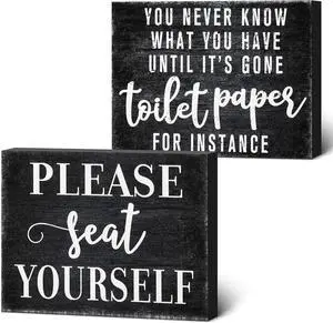 Jetec 2 Pieces Funny Farmhouse Bathroom Decor Please Seat Yourself Bathroom Sign Black Wooden Box Sign Humor Toilet Box Plaque for Home Wash Room Guest Toilet Decoration, 4 x 5 Inch(Black) Jetec 2 Pieces Funny Farmhouse Bathroom Decor Please Seat Yourself Bathroom Sign Black Wooden Box Sign Humor Toilet Box Plaque for Home Wash Room Guest Toilet Decoration, 4 x 5 Inch(Black)