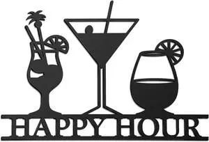 Funrous Bar Sign Happy Hour Metal Wall Art for Home Dining Room, Black Funrous Bar Sign Happy Hour Metal Wall Art for Home Dining Room, Black
