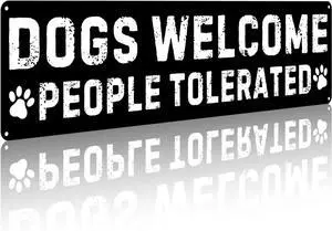 Funnysign Dog Lovers Gifts Dogs Welcome, People Tolerated Vintage Tin Sign Funny Dog Metal Wall Decor for Home, Man Cave, Entryway or Garage, 4×16 Inch(9831) Funnysign Dog Lovers Gifts Dogs Welcome, People Tolerated Vintage Tin Sign Funny Dog Metal Wall Decor for Home, Man Cave, Entryway or Garage, 4×16 Inch(9831)