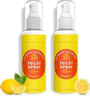 Toilet Spray for Poop Lemon, 100% Natural Plant Essential Oil, Bathroom Spray Odor Eliminator, 2 Pack Toilet Spray for Poop Lemon, 100% Natural Plant Essential Oil, Bathroom Spray Odor Eliminator, 2 Pack