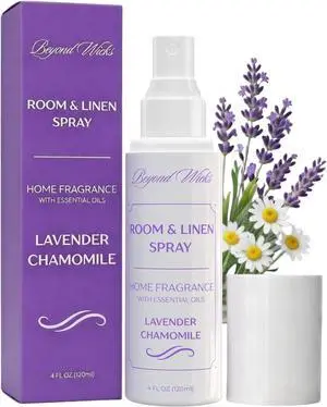 Lavender & Chamomile Room and Linen Spray Lavender Room Spray with Essential Oils Air Freshener Spray 4 fl oz (120 ml) by Beyond Wicks. Lavender & Chamomile Room and Linen Spray Lavender Room Spray with Essential Oils Air Freshener Spray 4 fl oz (120 ml) by Beyond Wicks.
