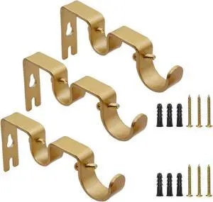 Double Curtain Rod Bracket - 3pack Gold Adjustable Double Hanging Brackets for Window & Wall, Curtain Rod Hooks Compatible with 1 Inch & 5/8 Inch Rods, Iron Gold Finish Double Curtain Rod Bracket - 3pack Gold Adjustable Double Hanging Brackets for Window & Wall, Curtain Rod Hooks Compatible with 1 Inch & 5/8 Inch Rods, Iron Gold Finish