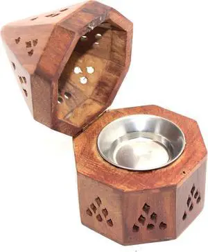 Govinda - 5 Inch Temple Wooden Charcoal/Cone Burner Govinda - 5 Inch Temple Wooden Charcoal/Cone Burner
