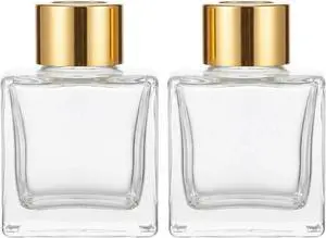 2Pcs 50ml/1.7oz Empty Refillable Clear Square Glass Diffuser Bottle with Gold Cap Room Fragrance Diffuser Decorative Essential Oil Jars Containers for Home Office Desk Decor 2Pcs 50ml/1.7oz Empty Refillable Clear Square Glass Diffuser Bottle with Gold Cap Room Fragrance Diffuser Decorative Essential Oil Jars Containers for Home Office Desk Decor
