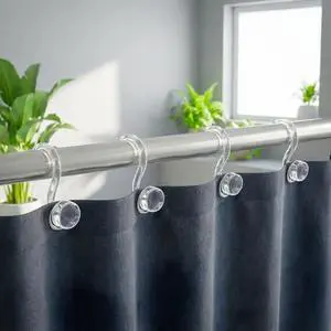 Bathway Clear Shower Curtain Rings, Plastic Shower Curtain Hooks, Bathroom Curtain Hooks, Modern Decorative Shower Curtain Hangers Set of 12, Rounded-Tail Design Bathway Clear Shower Curtain Rings, Plastic Shower Curtain Hooks, Bathroom Curtain Hooks, Modern Decorative Shower Curtain Hangers Set of 12, Rounded-Tail Design