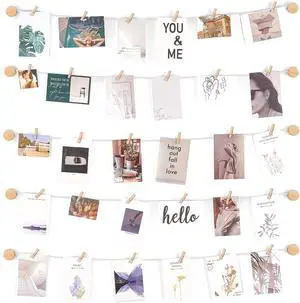 Mkono Hanging Photo Display Pictures Wall Decor 5 Rope Strings with 30 Clips Multi Pictures Cards Holder Teen Girl Room Wall Art for Bedroom, Nursery, Dorm Room, Birthday Christmas Gift, Ivory Mkono Hanging Photo Display Pictures Wall Decor 5 Rope Strings with 30 Clips Multi Pictures Cards Holder Teen Girl Room Wall Art for Bedroom, Nursery, Dorm Room, Birthday Christmas Gift, Ivory