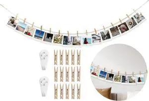 Hanging Photo Display Wall Decor with 15 Wood Clips,67In Boho Wooden Bead Hanging Photo Display Wall Decor with 15 Wood Clips,67In Boho Wooden Bead