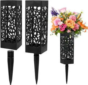 Cemetery Vases for Grave with Stakes, 2 Pack Grave Flower Holders Cemetery Vases for Grave with Stakes, 2 Pack Grave Flower Holders