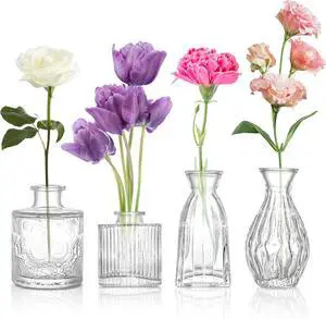 4pcs Clear Glass Bud Vase, Small Glass Vases in Bulk for Flower 4pcs Clear Glass Bud Vase, Small Glass Vases in Bulk for Flower