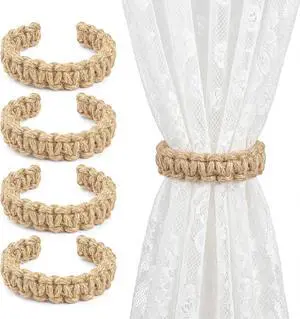 Boho Curtain Tiebacks, Braided Curtain Holdbacks, Brown, 4 Pcs Boho Curtain Tiebacks, Braided Curtain Holdbacks, Brown, 4 Pcs