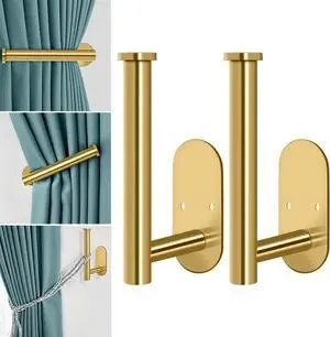 MGahyi 2pcs Gold Curtain Tiebacks Adhesive and Screw-in Curtain Holdbacks MGahyi 2pcs Gold Curtain Tiebacks Adhesive and Screw-in Curtain Holdbacks