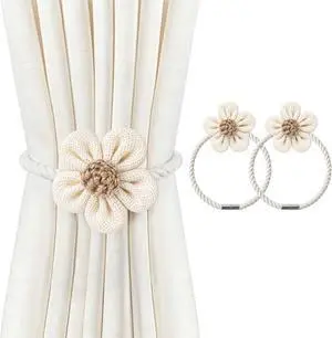 VIS'V Magnetic Curtain Tiebacks, Boho Curtain Holdbacks, Cream, 2 Pcs VIS'V Magnetic Curtain Tiebacks, Boho Curtain Holdbacks, Cream, 2 Pcs