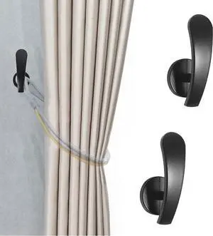 Curtain Holdback, 2pcs Wall Mounted Drapery Tiebacks with Screws, Black Curtain Holdback, 2pcs Wall Mounted Drapery Tiebacks with Screws, Black