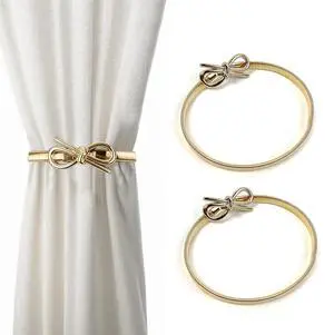 2Pcs Bow Curtain Tiebacks Adjustable Curtain Holdbacks Decor (Gold Bow) 2Pcs Bow Curtain Tiebacks Adjustable Curtain Holdbacks Decor (Gold Bow)