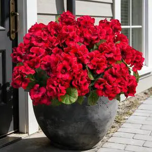 Roberly 6 Pcs Artificial Flowers for Outdoors, Red Fake Geranium Flowers Roberly 6 Pcs Artificial Flowers for Outdoors, Red Fake Geranium Flowers