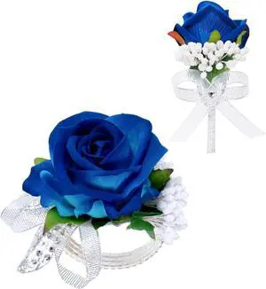 2Pcs Blue Rose Corsage and Boutonniere Set, Corsage Wristlet Band for Prom Suit Decorations, Artificial Boutonniere for Men Wedding Party Flower Accessories 2Pcs Blue Rose Corsage and Boutonniere Set, Corsage Wristlet Band for Prom Suit Decorations, Artificial Boutonniere for Men Wedding Party Flower Accessories