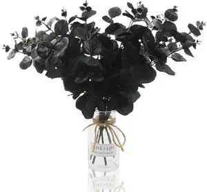 Hananona 6 Pcs Artificial Black Eucalyptus Stems, 14" Eucalyptus Leaves Branches Bouquet for Flower Arrangement DIY, Black Silk Flowers for Home Halloween Farmhouse Decor (Black, 6) Hananona 6 Pcs Artificial Black Eucalyptus Stems, 14" Eucalyptus Leaves Branches Bouquet for Flower Arrangement DIY, Black Silk Flowers for Home Halloween Farmhouse Decor (Black, 6)