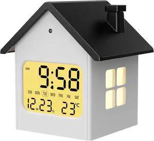 Battery Operated Digital House-Shaped Alarm Clock with Auto-Dimming,Snooze,Date,Day of Week,Temperature,Modern Aesthetic, Cute Small Desk Clock for Bedside Table, Bedroom Battery Operated Digital House-Shaped Alarm Clock with Auto-Dimming,Snooze,Date,Day of Week,Temperature,Modern Aesthetic, Cute Small Desk Clock for Bedside Table, Bedroom