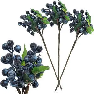 Artificial Blueberries,3 Pcs Lifelike Fake Blueberries with Stems Artificial Blueberries,3 Pcs Lifelike Fake Blueberries with Stems