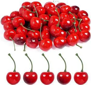 jiebor Fake Cherries Artificial Plastic Faux Fruit Ornament (60, Red Black) jiebor Fake Cherries Artificial Plastic Faux Fruit Ornament (60, Red Black)