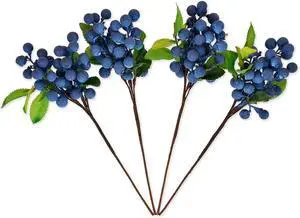 DS. DISTINCTIVE STYLE Artificial Blueberries 4 Pieces Lifelike Faux Fruit Berries Fake Flowers for Decoration (Blue) DS. DISTINCTIVE STYLE Artificial Blueberries 4 Pieces Lifelike Faux Fruit Berries Fake Flowers for Decoration (Blue)