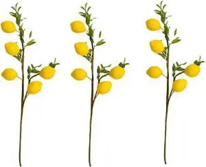 3 Pcs Artificial Lemon Decor 19" Yellow Fake Lemons Branch Beautiful 3 Pcs Artificial Lemon Decor 19" Yellow Fake Lemons Branch Beautiful