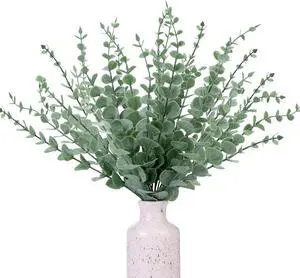 CEWOR 24pcs Eucalyptus Stems Artificial Eucalyptus Leaves Fake Greenery Branches Fake Flowers for Wedding Centerpiece Spring Easter Farmhouse Home Decoration CEWOR 24pcs Eucalyptus Stems Artificial Eucalyptus Leaves Fake Greenery Branches Fake Flowers for Wedding Centerpiece Spring Easter Farmhouse Home Decoration