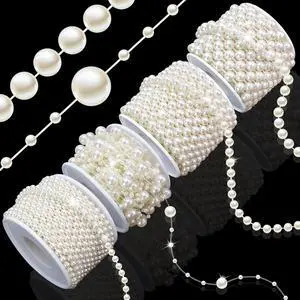 4 Rolls 76 Feet Pearls String Garland, Faux Pearl Beads Roll Strand for Crafts, Artificial Pearls Chain Trim for Wedding Party Flower Valentine Christmas Decoration, 4mm 6mm 8mm 8+3mm, Ivory 4 Rolls 76 Feet Pearls String Garland, Faux Pearl Beads Roll Strand for Crafts, Artificial Pearls Chain Trim for Wedding Party Flower Valentine Christmas Decoration, 4mm 6mm 8mm 8+3mm, Ivory