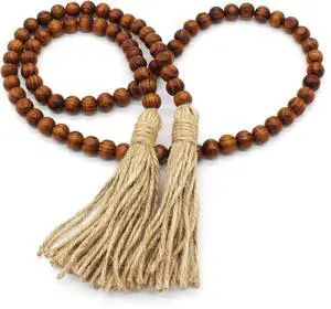 CVHOMEDECO. Wood Grain Beads Garland with Tassels Farmhouse Rustic Wooden Prayer Bead String Wall Hanging Accent for Home Festival Decor. Dark Tan CVHOMEDECO. Wood Grain Beads Garland with Tassels Farmhouse Rustic Wooden Prayer Bead String Wall Hanging Accent for Home Festival Decor. Dark Tan