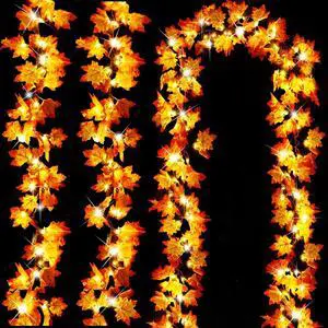 Timer&3 Pack Halloween Fall Decor Fall Garland with Pumpkin Lights 60LED Timer&3 Pack Halloween Fall Decor Fall Garland with Pumpkin Lights 60LED