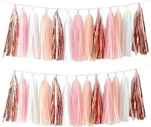 Rose Gold Peach White Pink Tassel Garland Banner, 20 Pack, Tassel Garland Party Decorations for Birthday, Boho Music Festival, Baby Shower,Bridal,Wedding Rose Gold Peach White Pink Tassel Garland Banner, 20 Pack, Tassel Garland Party Decorations for Birthday, Boho Music Festival, Baby Shower,Bridal,Wedding