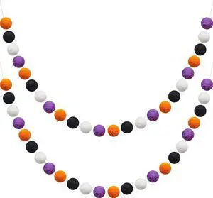 WILLBOND 2 Pieces Felt Pom Ball Garland,Orange, White, Black, Purple WILLBOND 2 Pieces Felt Pom Ball Garland,Orange, White, Black, Purple